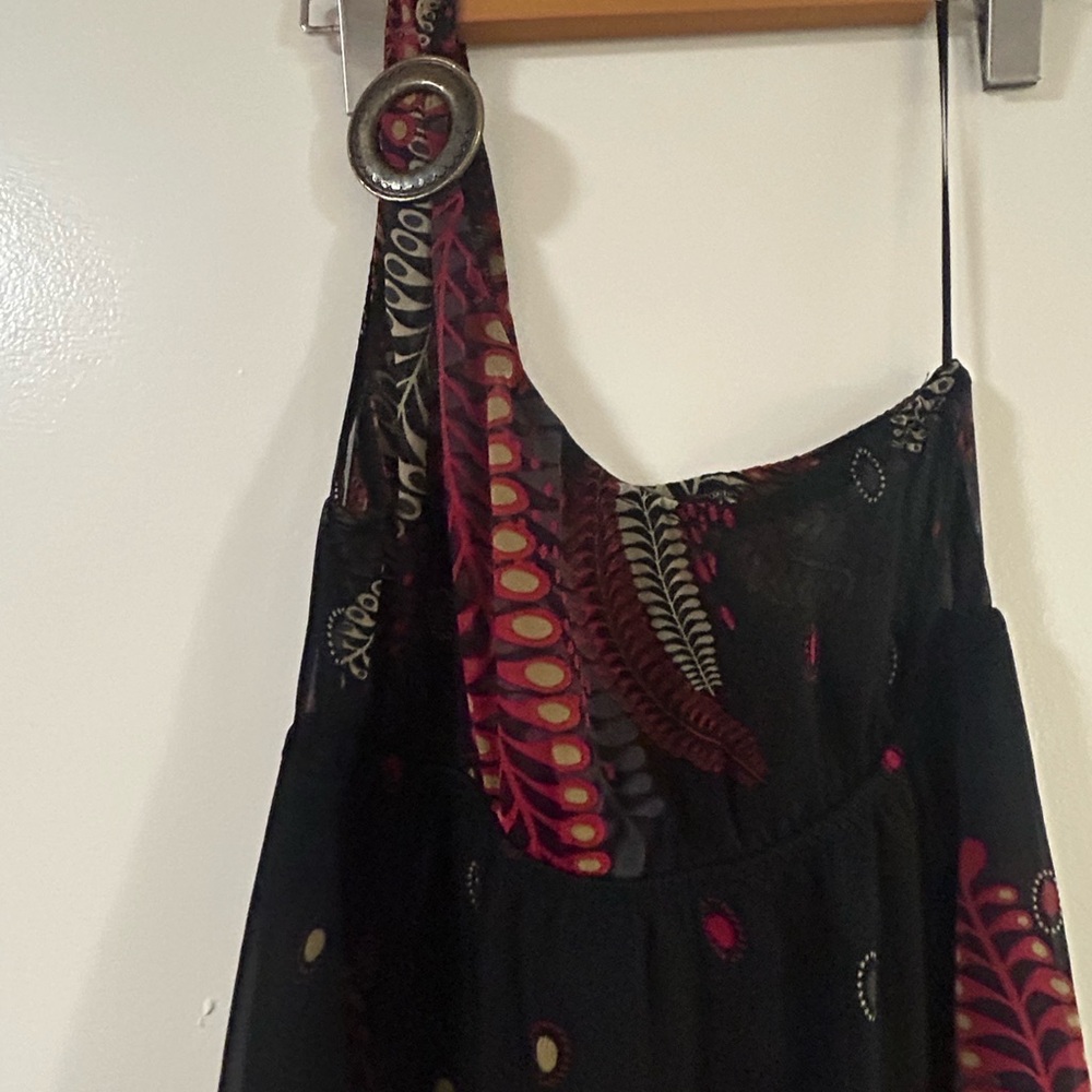 Bohemian Black and Red Dress with Silver Accent